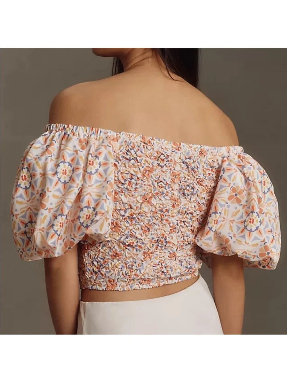 NWT Anthropologie Dolan smocked Smocked Puff-Sleeve Floral Crop Top